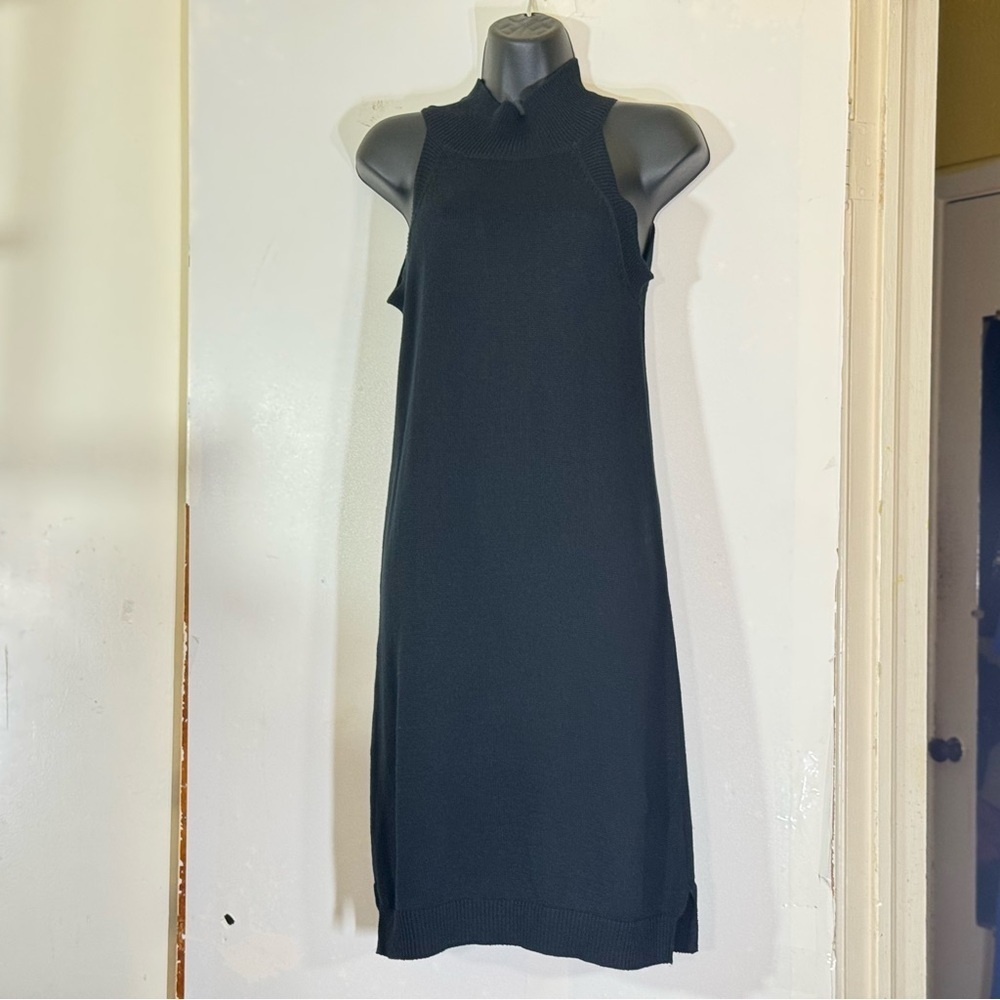525 America Black Halter Mock Neck Knit Sheath Dress – Sleek & Sculpted